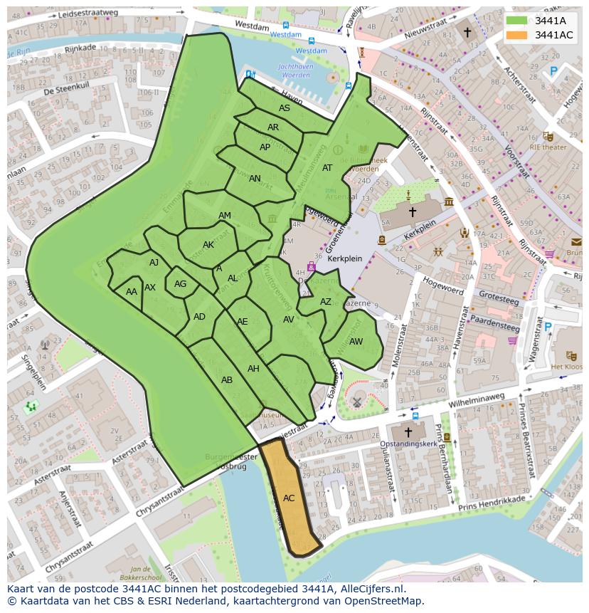 Afbeelding van het postcodegebied 3441 AC op de kaart.