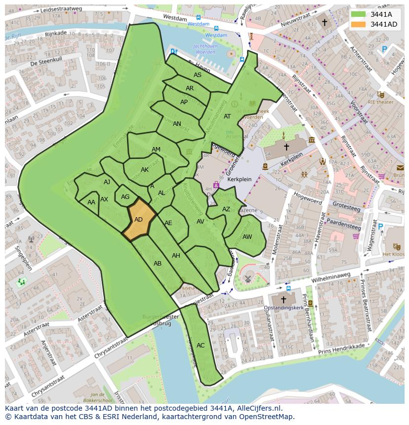 Afbeelding van het postcodegebied 3441 AD op de kaart.