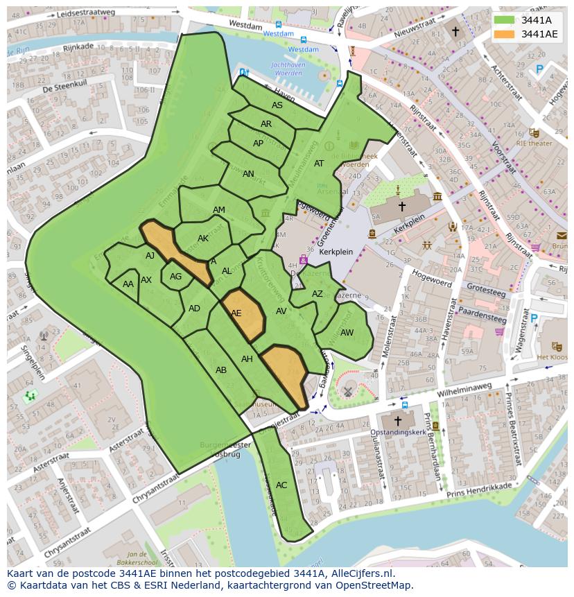 Afbeelding van het postcodegebied 3441 AE op de kaart.