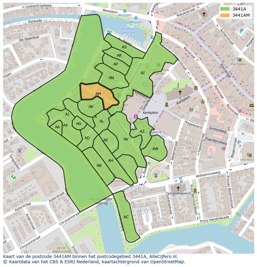 Afbeelding van het postcodegebied 3441 AM op de kaart.