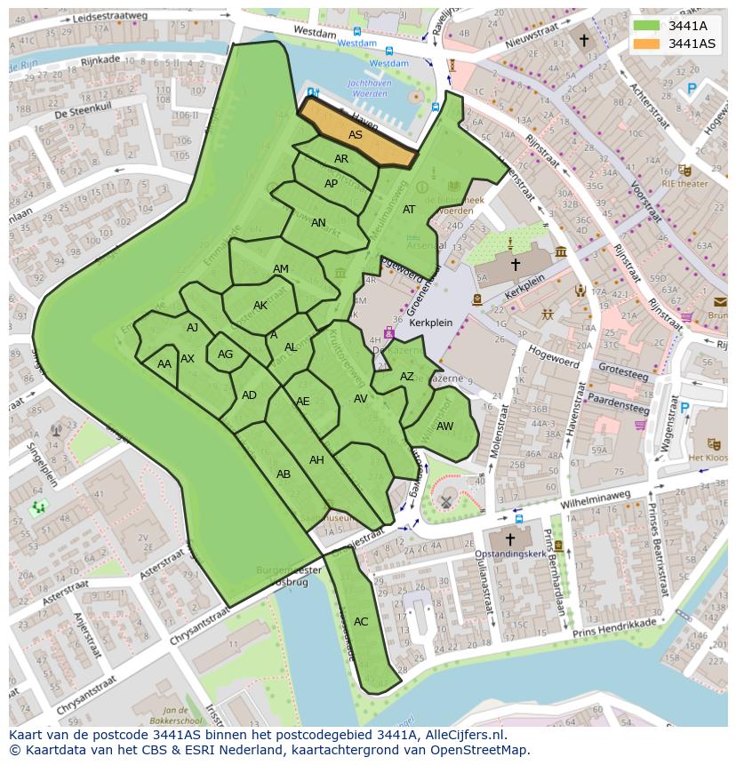 Afbeelding van het postcodegebied 3441 AS op de kaart.