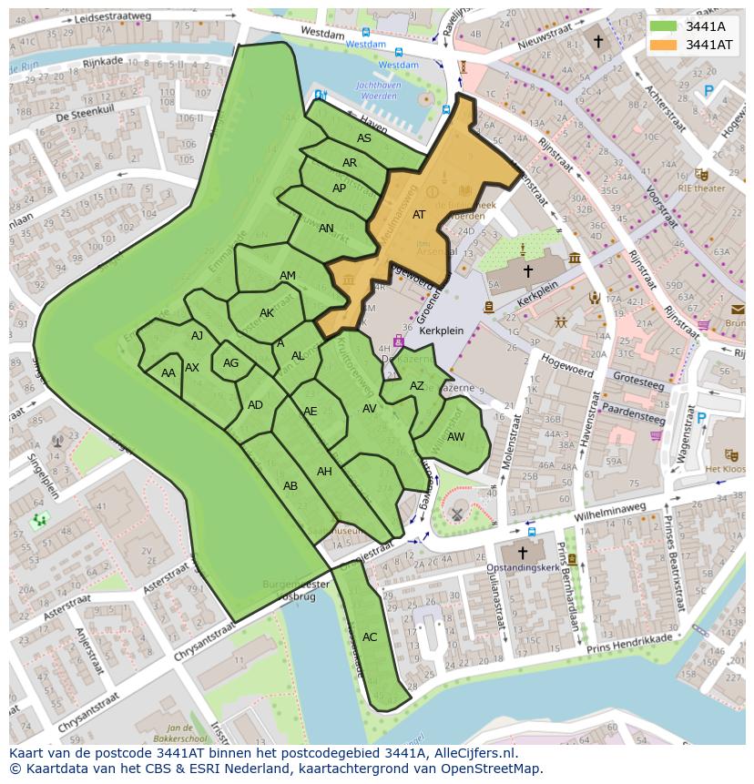 Afbeelding van het postcodegebied 3441 AT op de kaart.