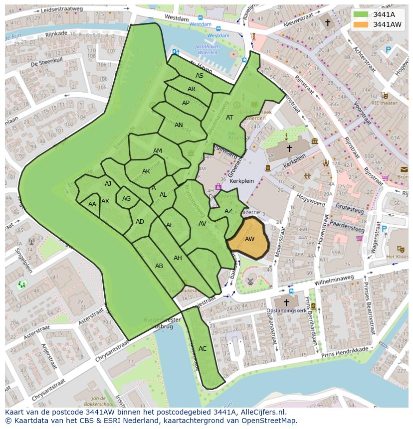 Afbeelding van het postcodegebied 3441 AW op de kaart.