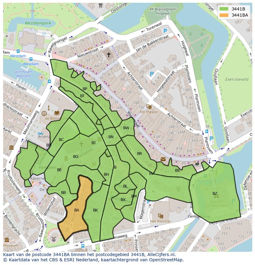 Afbeelding van het postcodegebied 3441 BA op de kaart.
