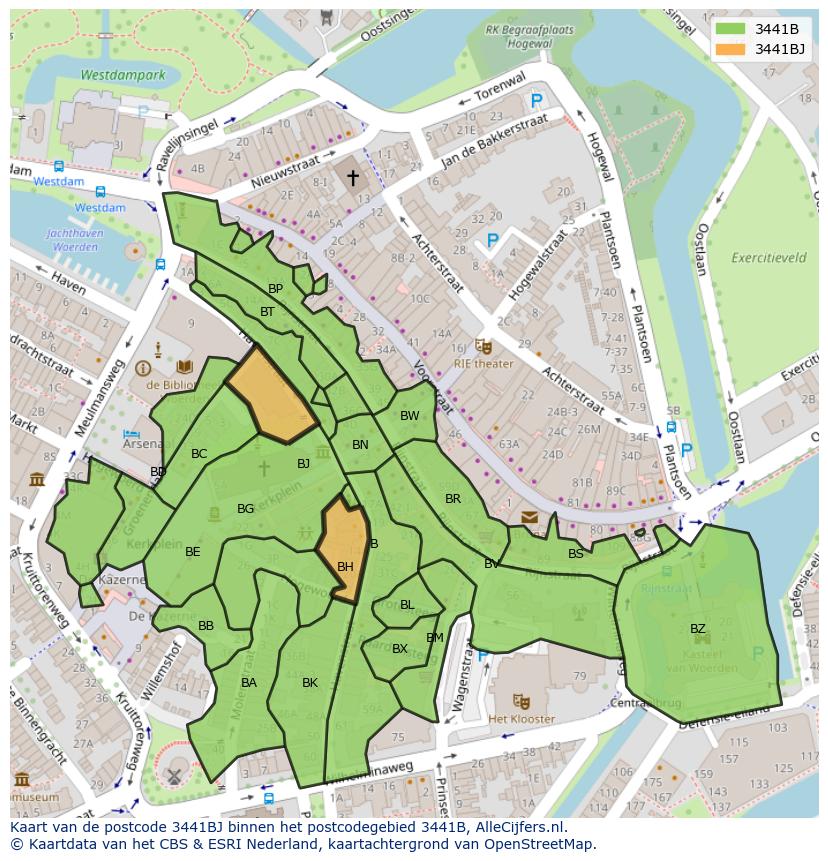 Afbeelding van het postcodegebied 3441 BJ op de kaart.