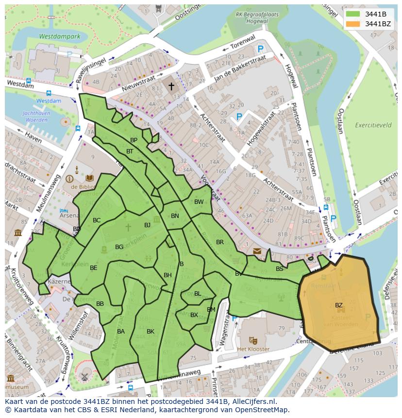 Afbeelding van het postcodegebied 3441 BZ op de kaart.