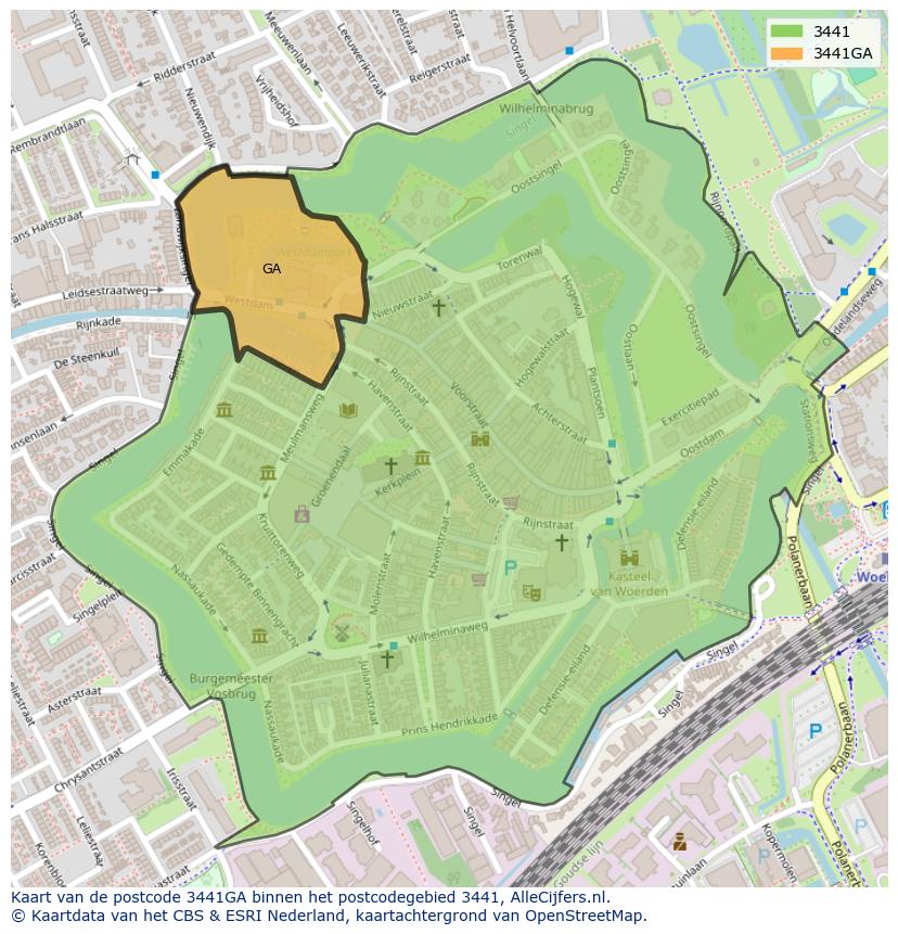Afbeelding van het postcodegebied 3441 GA op de kaart.