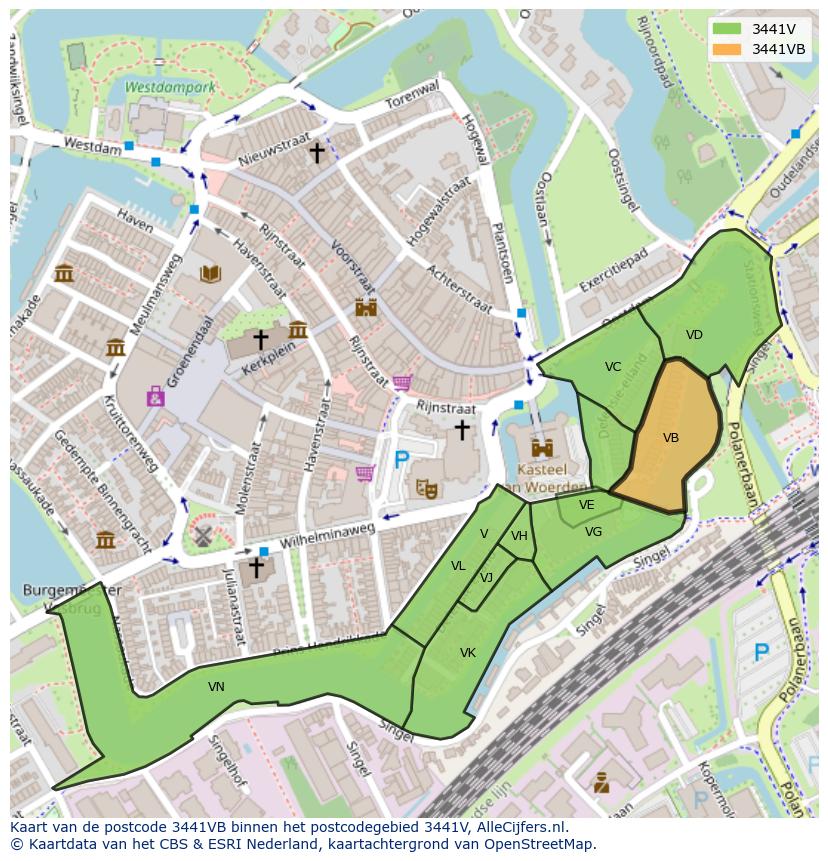 Afbeelding van het postcodegebied 3441 VB op de kaart.