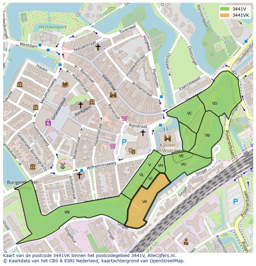 Afbeelding van het postcodegebied 3441 VK op de kaart.