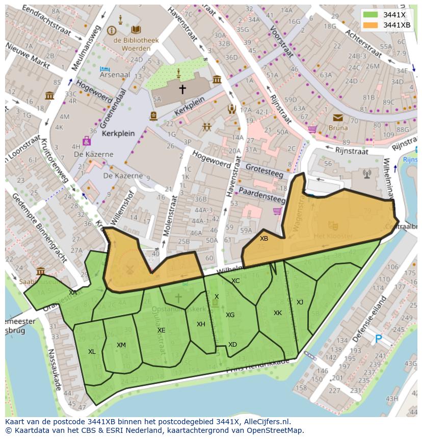 Afbeelding van het postcodegebied 3441 XB op de kaart.