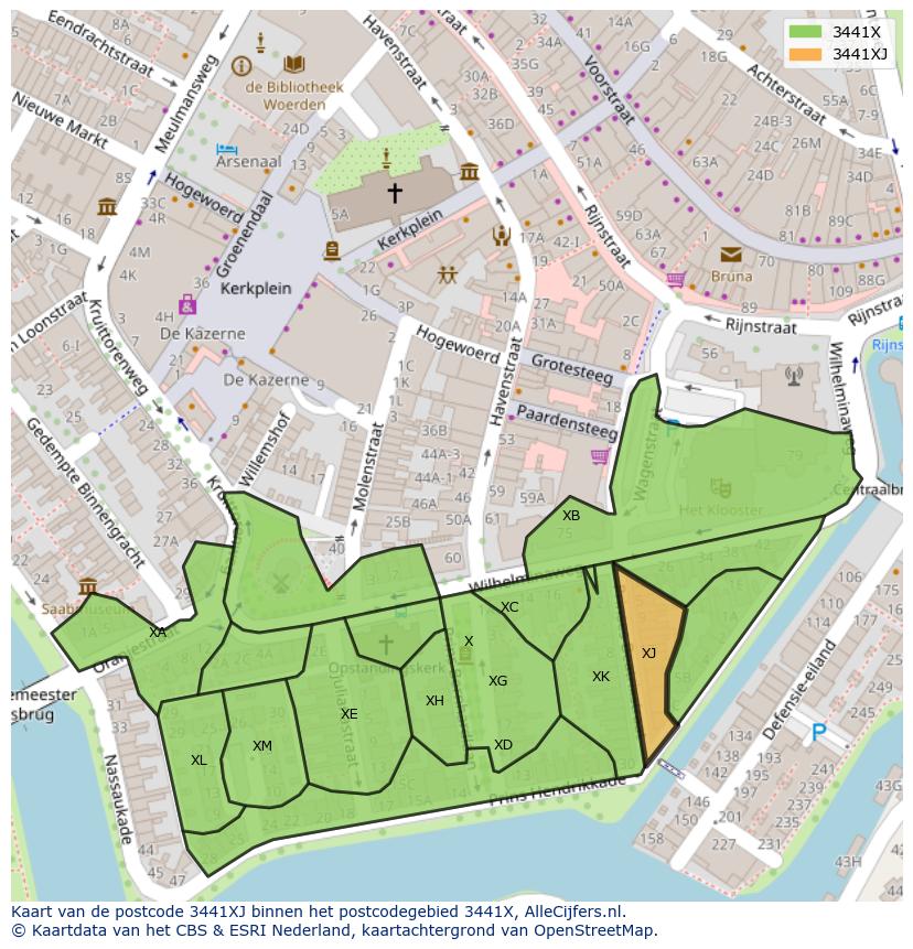 Afbeelding van het postcodegebied 3441 XJ op de kaart.