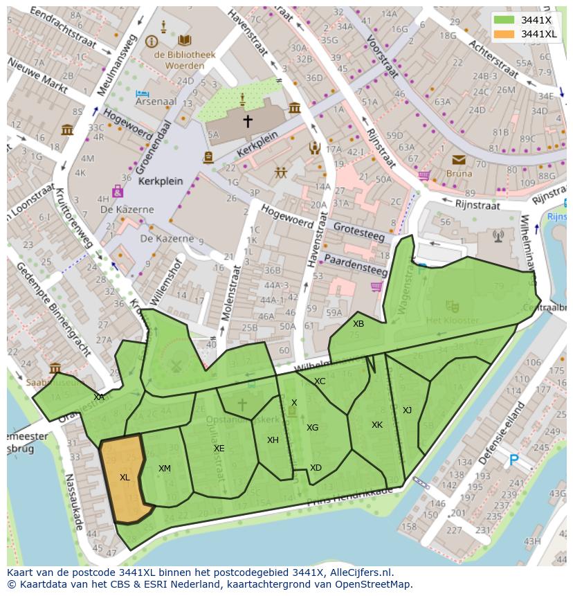 Afbeelding van het postcodegebied 3441 XL op de kaart.