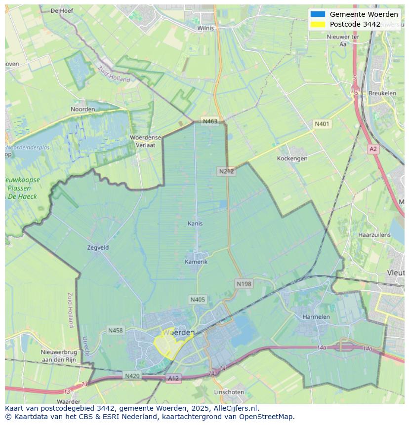 Afbeelding van het postcodegebied 3442 op de kaart.