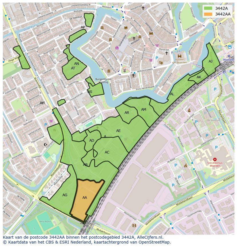 Afbeelding van het postcodegebied 3442 AA op de kaart.