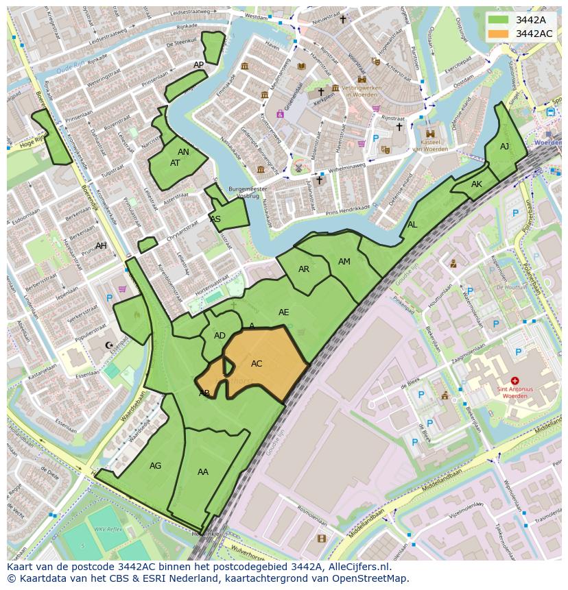 Afbeelding van het postcodegebied 3442 AC op de kaart.