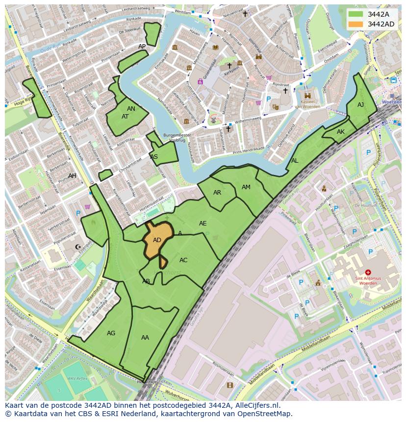 Afbeelding van het postcodegebied 3442 AD op de kaart.