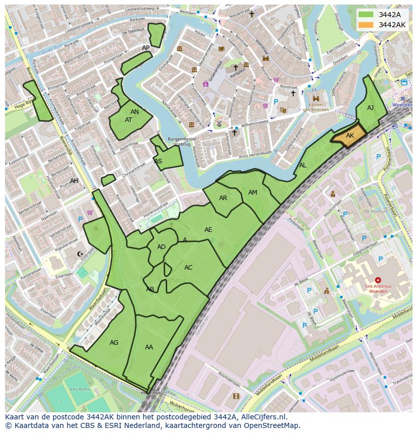 Afbeelding van het postcodegebied 3442 AK op de kaart.