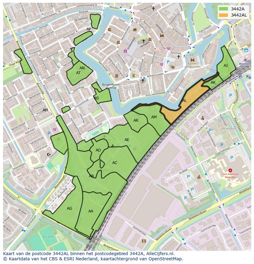Afbeelding van het postcodegebied 3442 AL op de kaart.