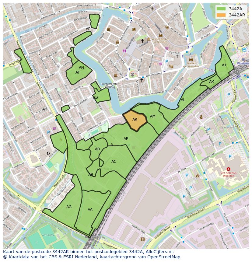 Afbeelding van het postcodegebied 3442 AR op de kaart.