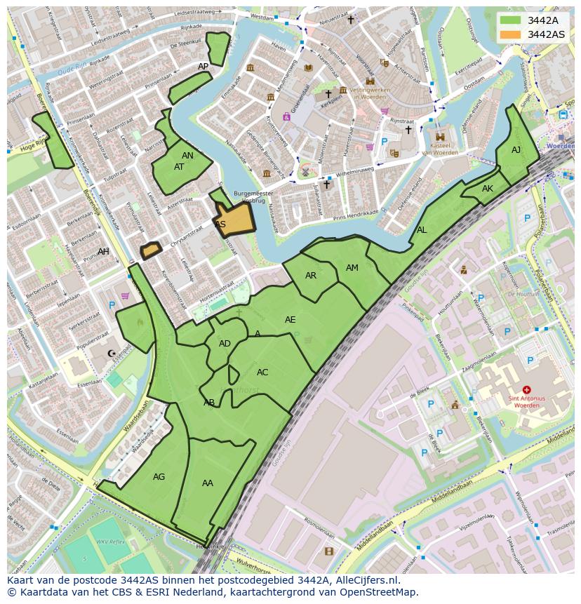 Afbeelding van het postcodegebied 3442 AS op de kaart.