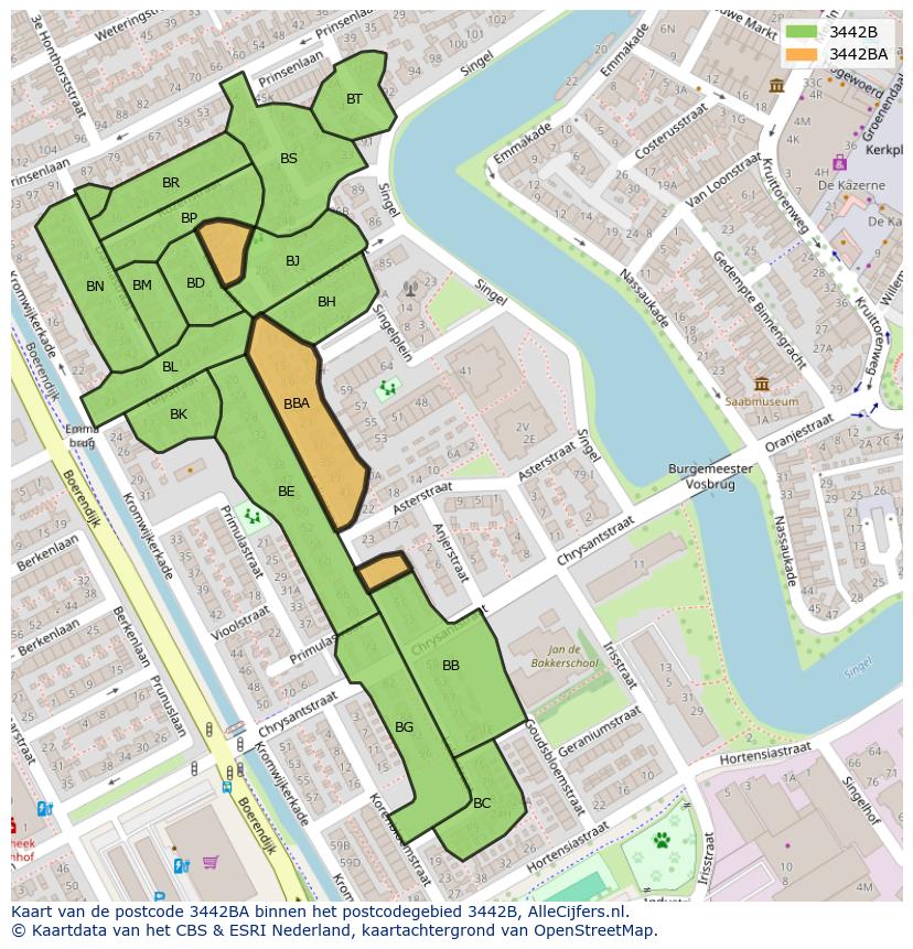 Afbeelding van het postcodegebied 3442 BA op de kaart.