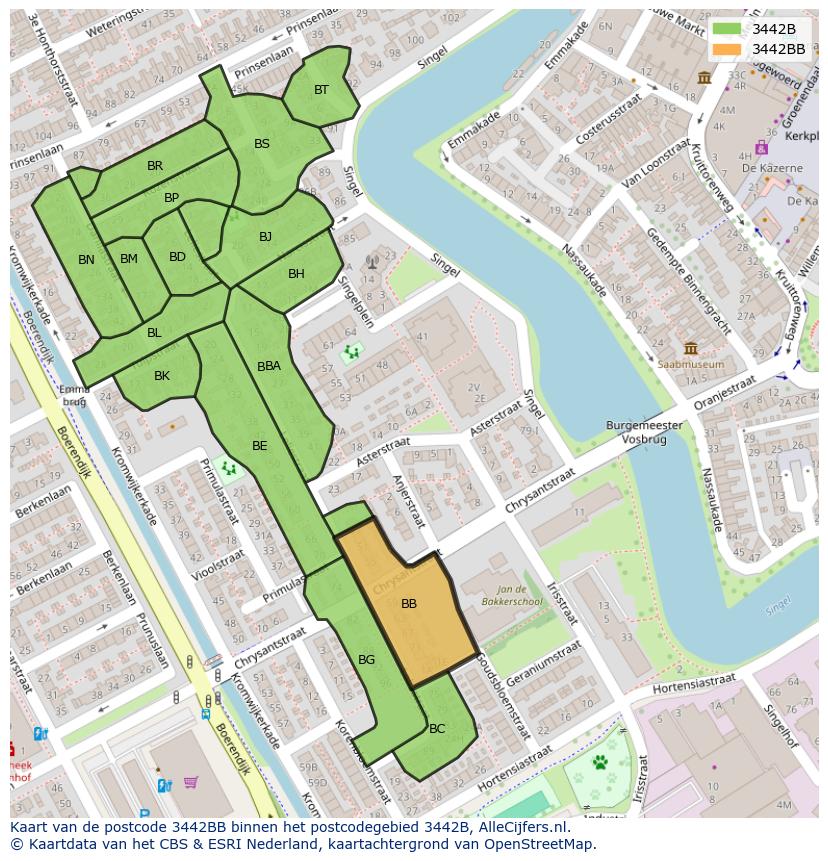 Afbeelding van het postcodegebied 3442 BB op de kaart.