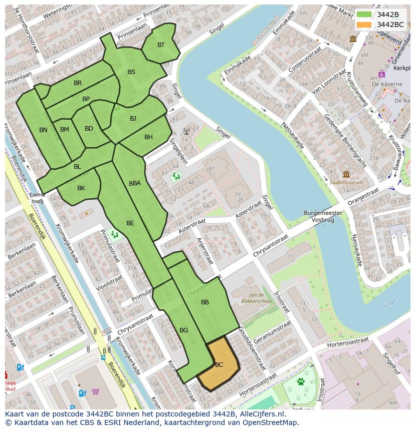 Afbeelding van het postcodegebied 3442 BC op de kaart.