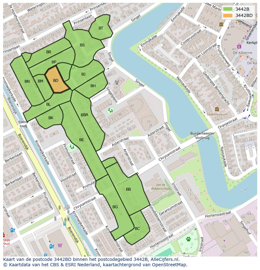 Afbeelding van het postcodegebied 3442 BD op de kaart.