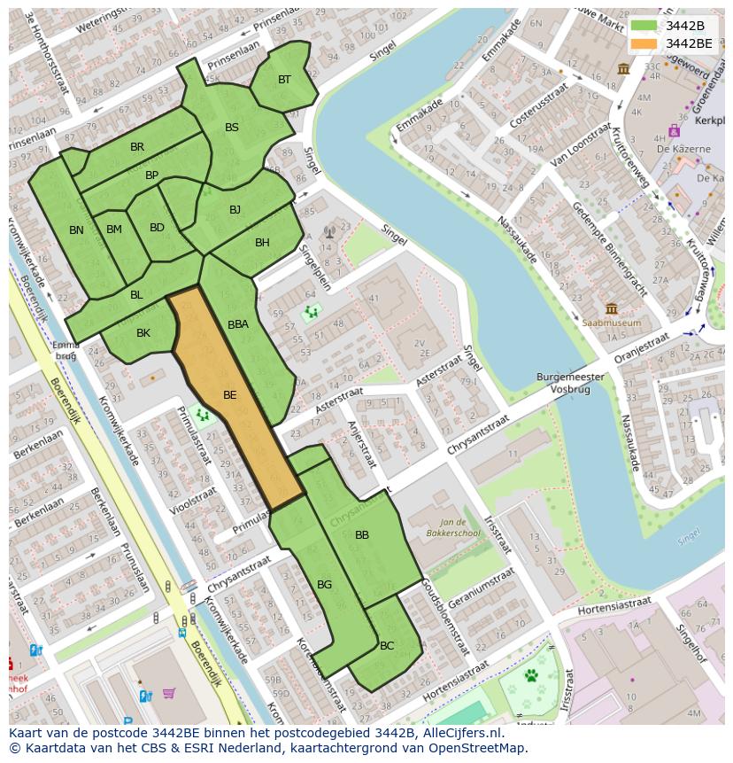 Afbeelding van het postcodegebied 3442 BE op de kaart.