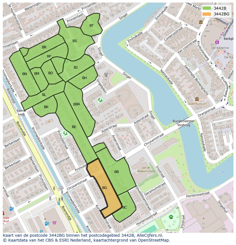 Afbeelding van het postcodegebied 3442 BG op de kaart.