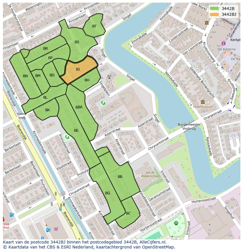 Afbeelding van het postcodegebied 3442 BJ op de kaart.