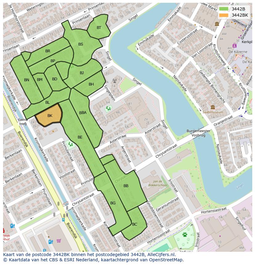 Afbeelding van het postcodegebied 3442 BK op de kaart.