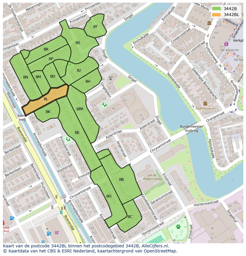Afbeelding van het postcodegebied 3442 BL op de kaart.