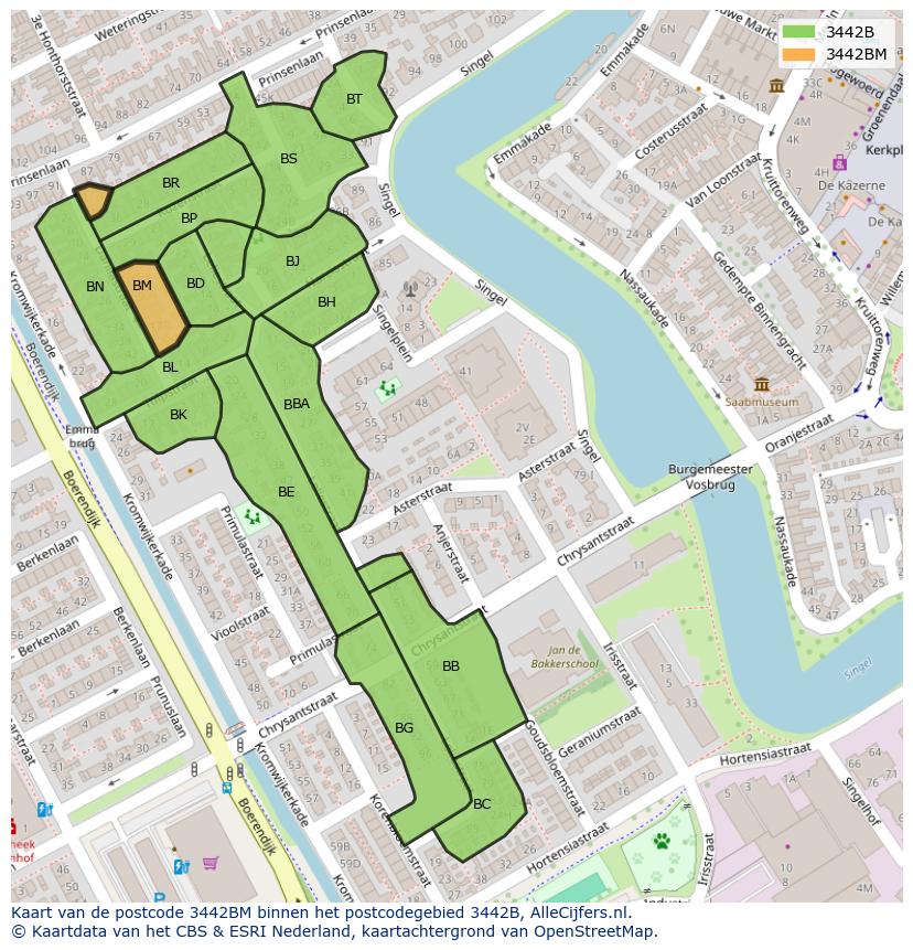 Afbeelding van het postcodegebied 3442 BM op de kaart.