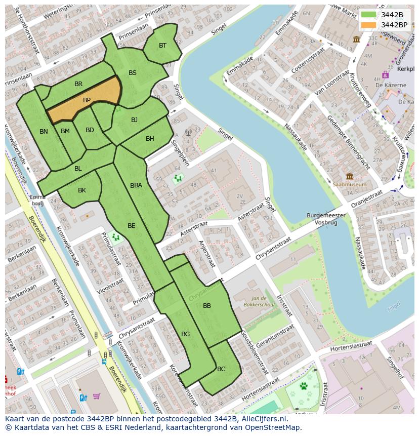Afbeelding van het postcodegebied 3442 BP op de kaart.