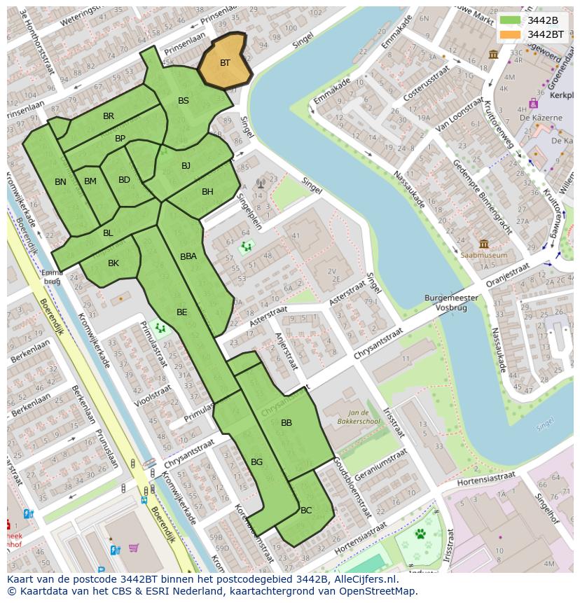 Afbeelding van het postcodegebied 3442 BT op de kaart.