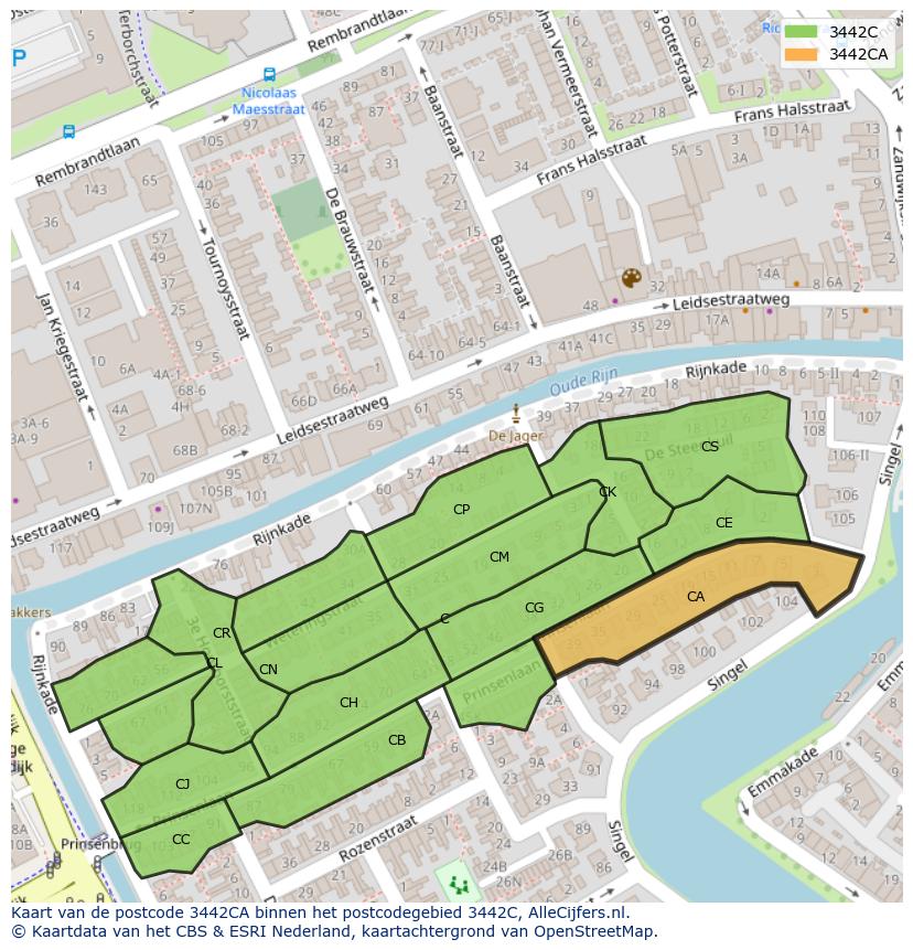 Afbeelding van het postcodegebied 3442 CA op de kaart.