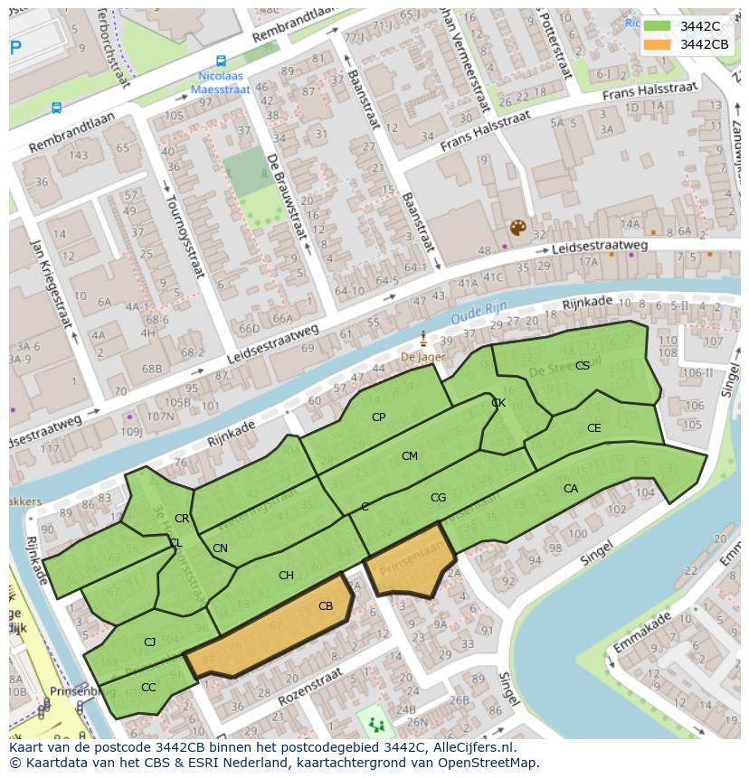 Afbeelding van het postcodegebied 3442 CB op de kaart.