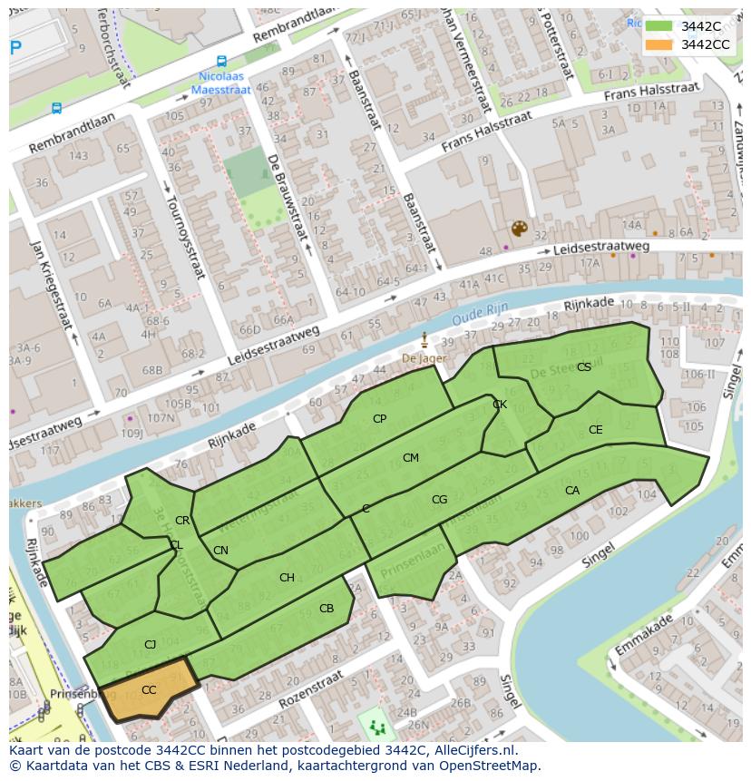 Afbeelding van het postcodegebied 3442 CC op de kaart.