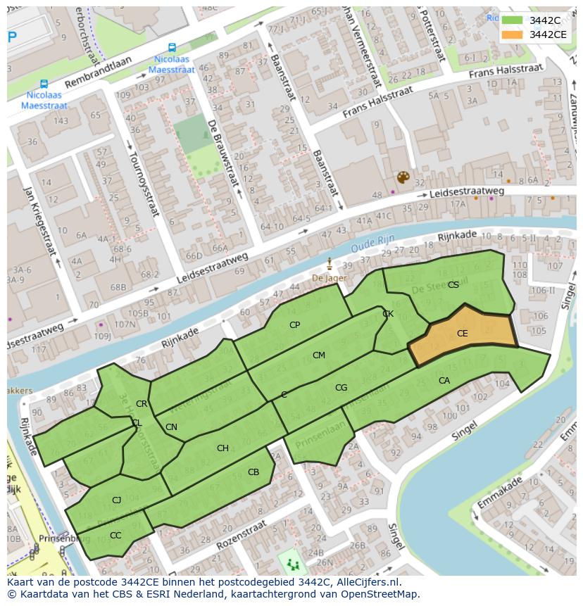 Afbeelding van het postcodegebied 3442 CE op de kaart.