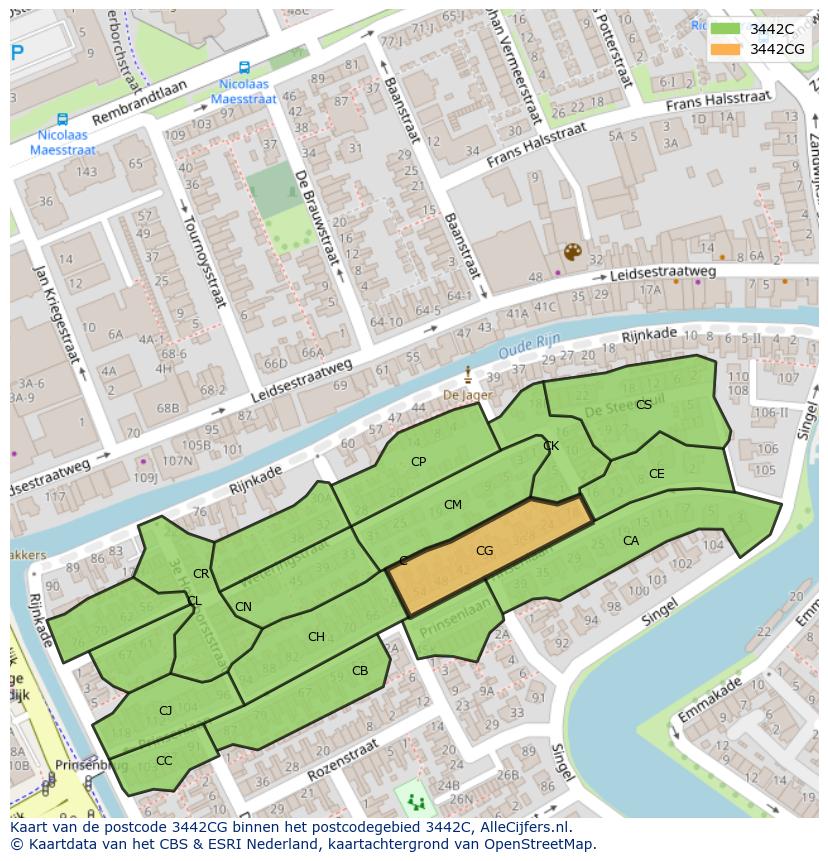Afbeelding van het postcodegebied 3442 CG op de kaart.