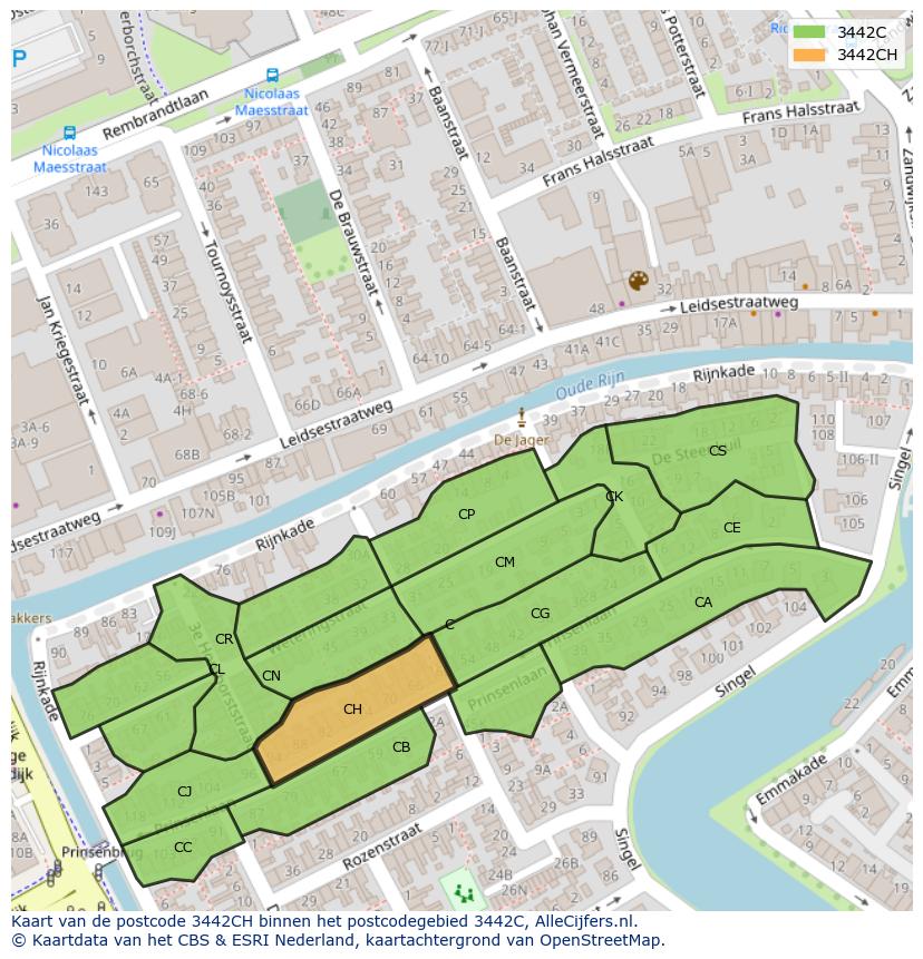 Afbeelding van het postcodegebied 3442 CH op de kaart.