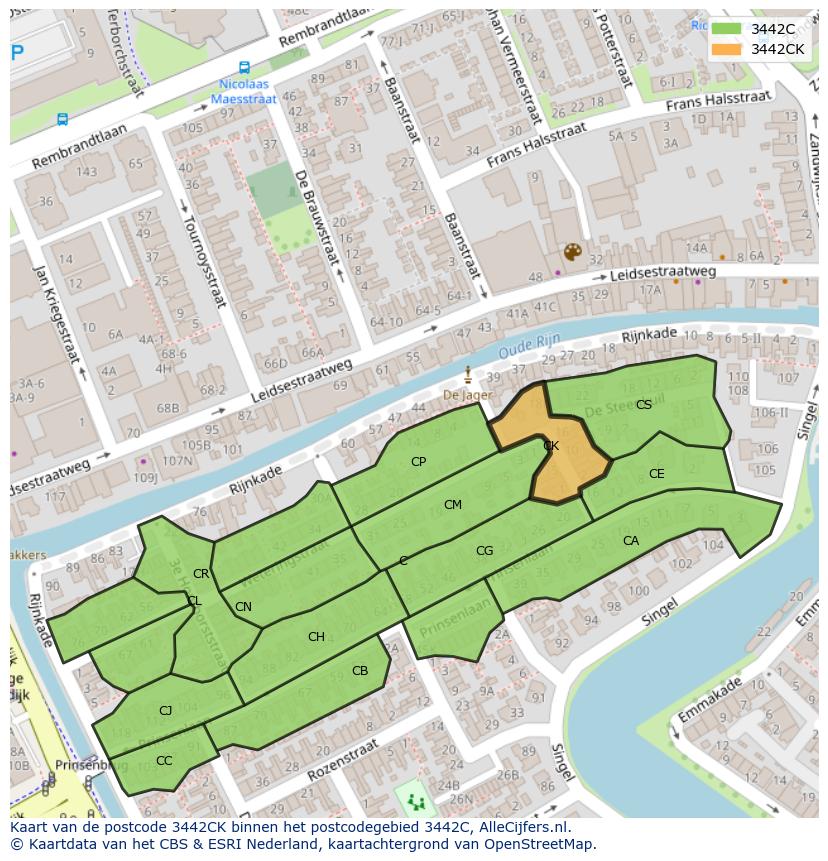 Afbeelding van het postcodegebied 3442 CK op de kaart.