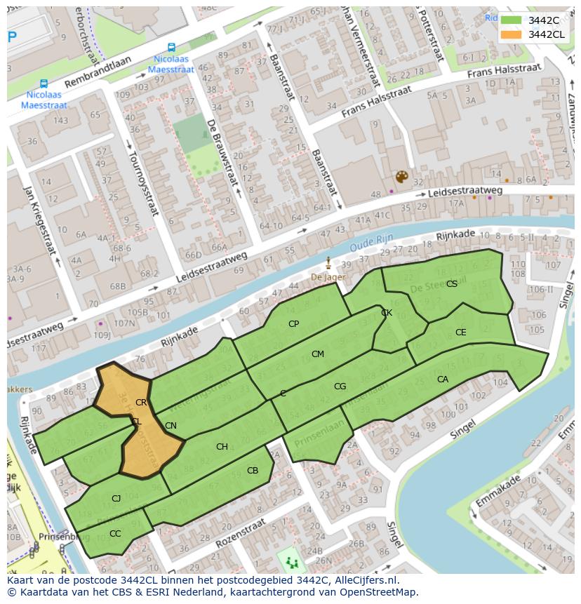 Afbeelding van het postcodegebied 3442 CL op de kaart.