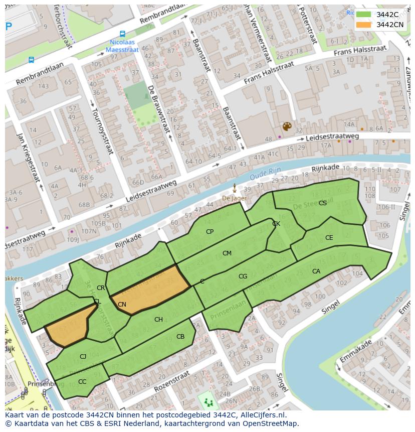 Afbeelding van het postcodegebied 3442 CN op de kaart.