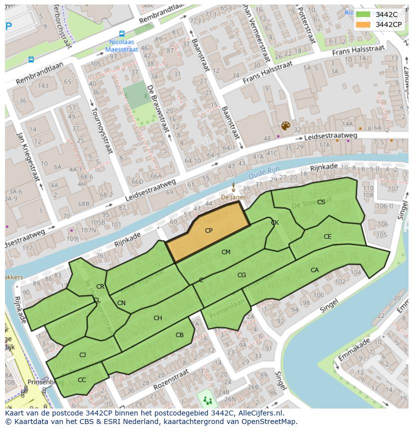 Afbeelding van het postcodegebied 3442 CP op de kaart.