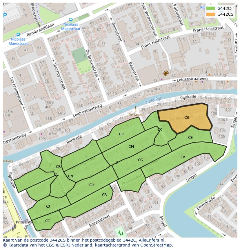 Afbeelding van het postcodegebied 3442 CS op de kaart.