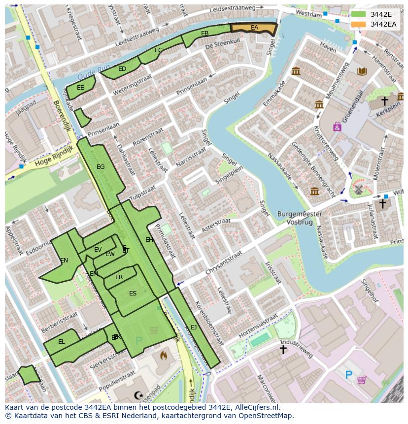 Afbeelding van het postcodegebied 3442 EA op de kaart.