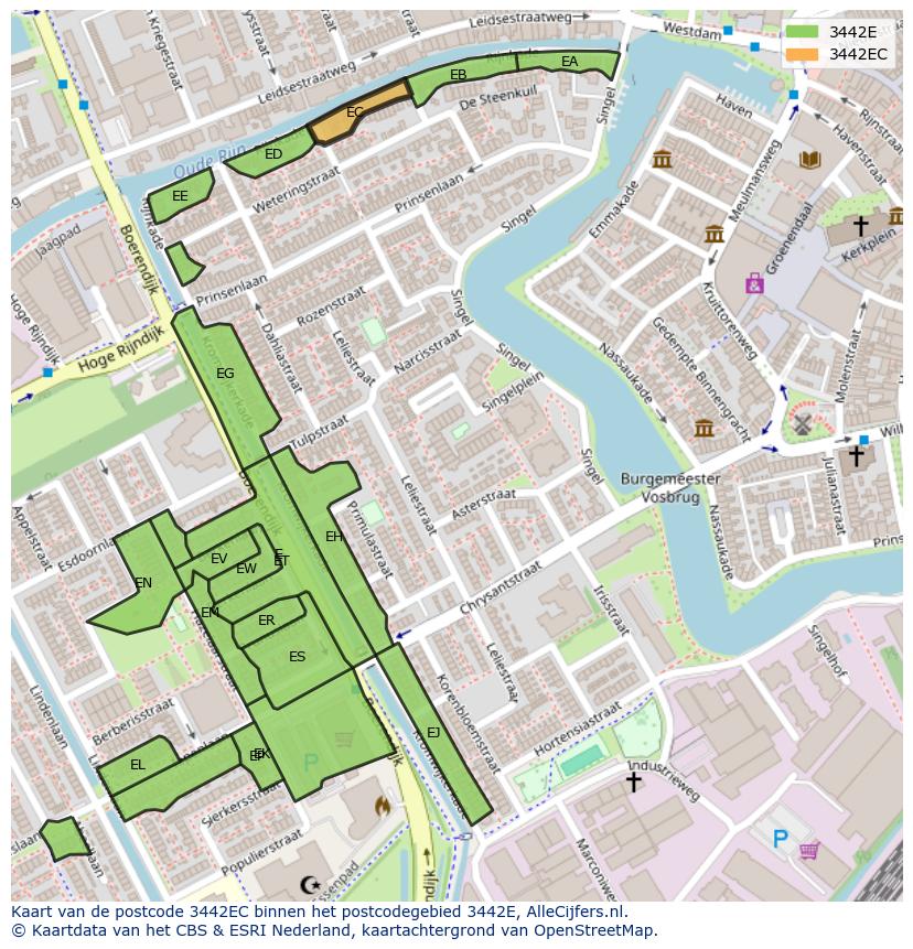Afbeelding van het postcodegebied 3442 EC op de kaart.