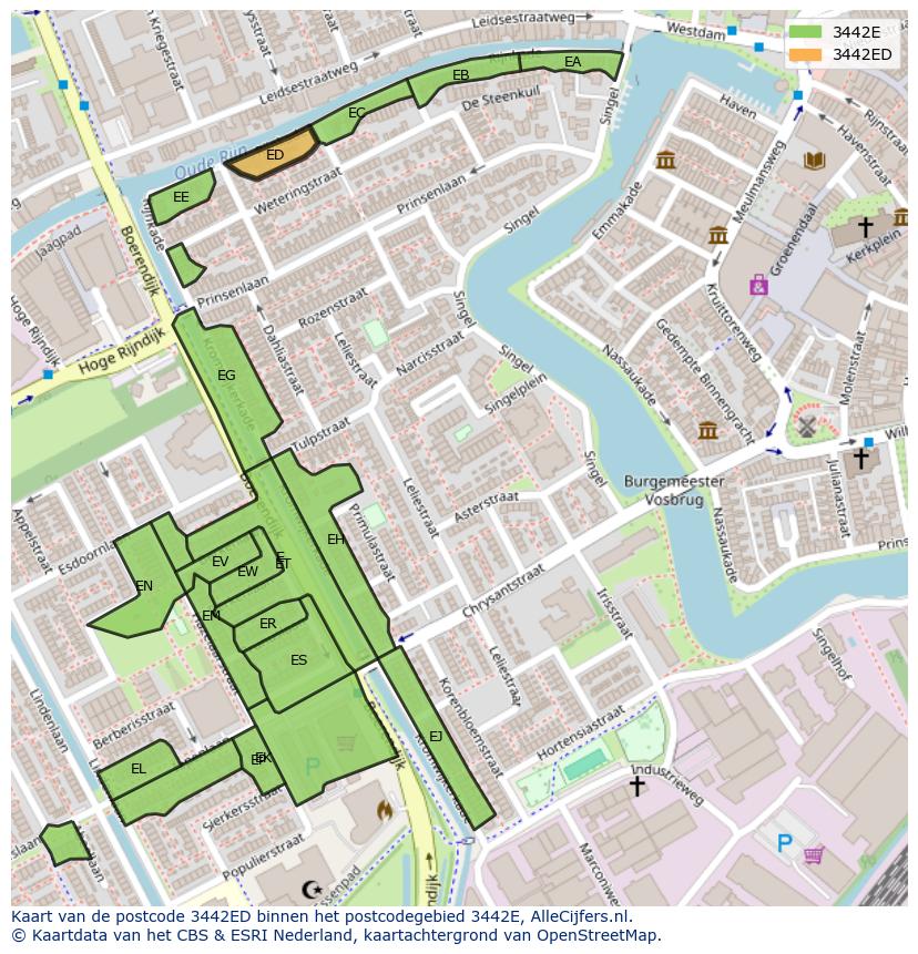 Afbeelding van het postcodegebied 3442 ED op de kaart.